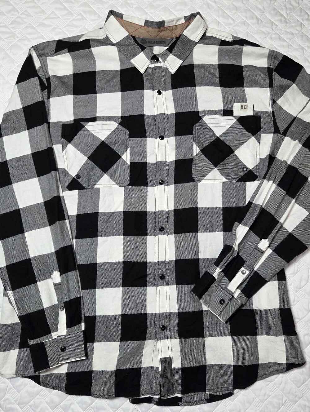 Harley Davidson Men's 3XL Slim Buffalo Plaid Long Sleeve Snap Button Shirt Black